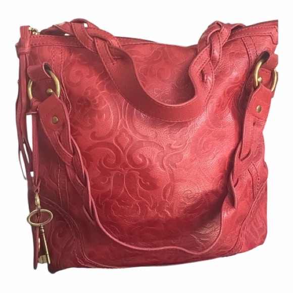 Fossil Red Vintage Long Live Vintage Leather Hobo Bag W/Gold accents and Tassels - Picture 11 of 11